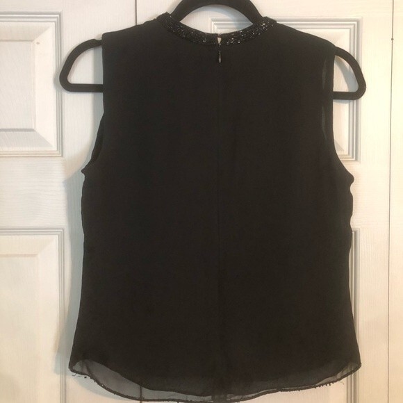 ANN TAYLOR LOFT Size 6 Black Sleeveless Blouse Semi-Sheer Beaded Keyhole - Picture 4 of 7